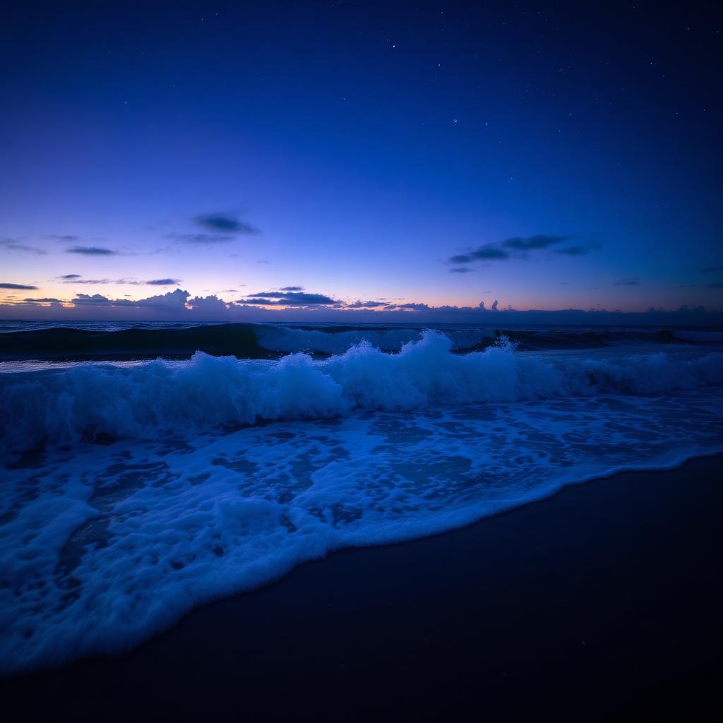 Bioluminescent Pacific ocean at twilight
